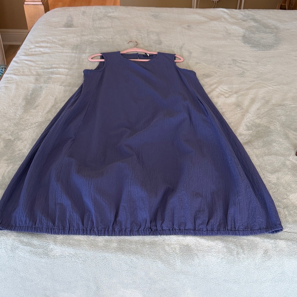 Women’s Eileen Fisher Elegant Blue Cotton Pucker Lantern Dress